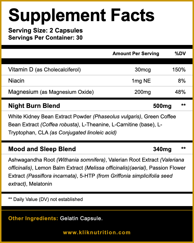 T-Burn PM Supplement Facts